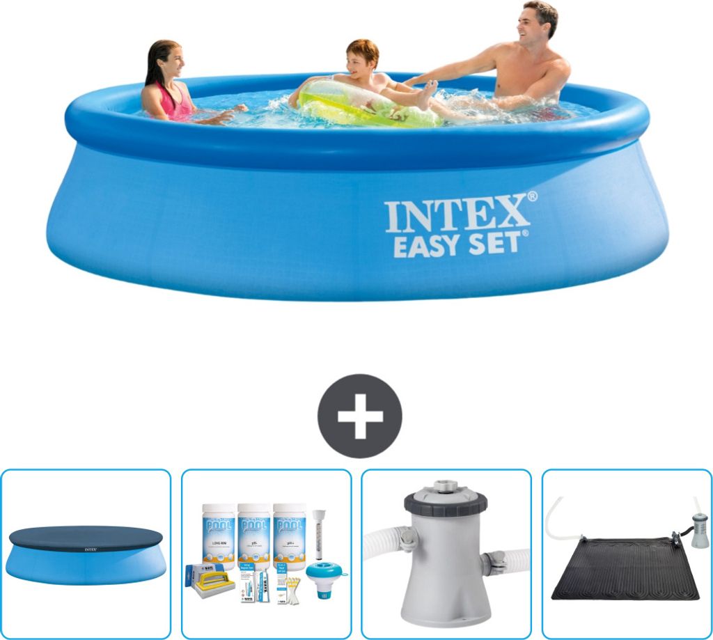 Intex runder aufblasbarer Easy Set-Pool – 305 x 76 cm – Blau – im Lieferumfang enthalten Abdeckung - Wartungspaket - Filterpumpe für Schwimm...