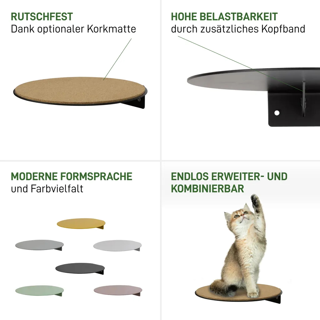 Natural Goods Berlin Wall STAIR DOT, gradino da parete, scala per gatti, sistema di arrampicata per animali domestici resiliente, ripiano stabile rotondo/piattaforma, da parete, senza tappetino in sughero, grigio, 1 pezzo - 3