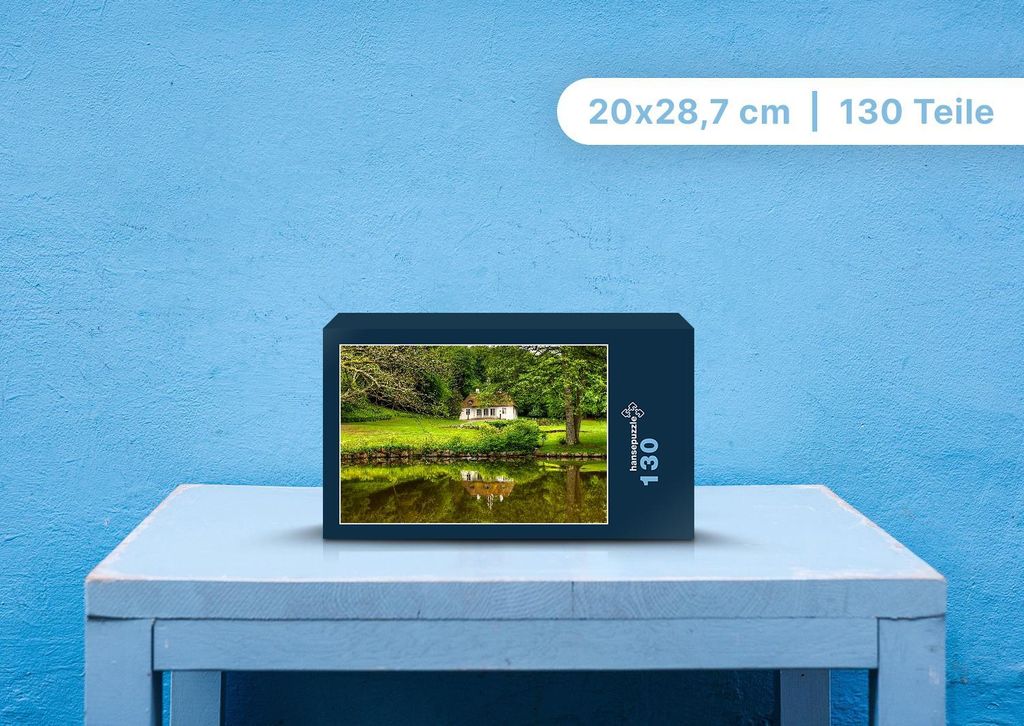 hansepuzzle 98355 - Haus am See Puzzle, 130 Teile, Natur, 28,7 x 20,0cm mit hochwertiger Aufbewahrung, Kartonbox und wiederverschließbarem Beutel