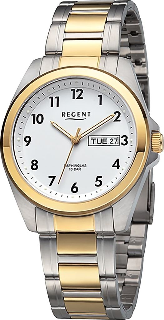 Regent Metall Herren Uhr Armbanduhr Quarz silber gold Metallarmband D2URF1446