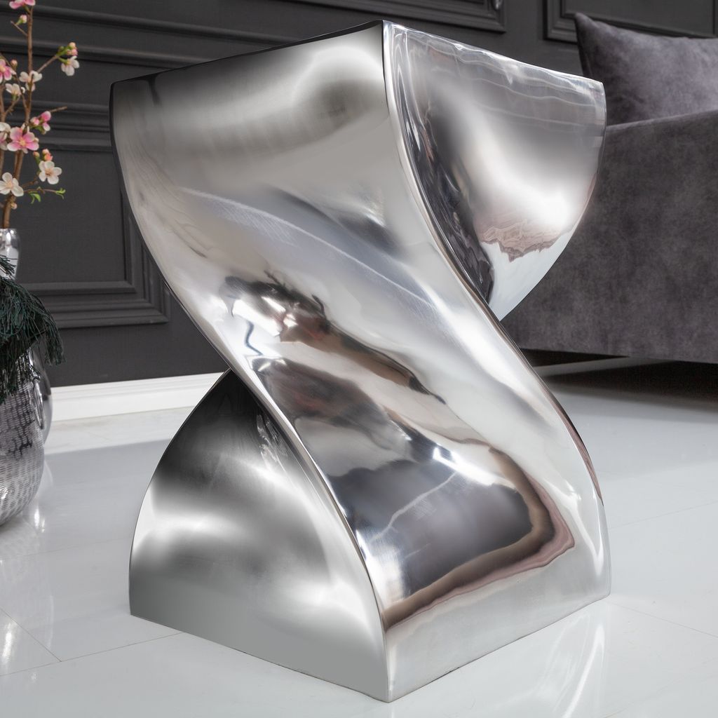 Skulpturaler Beistelltisch TWIST 45cm silber Aluminium Produktbild 