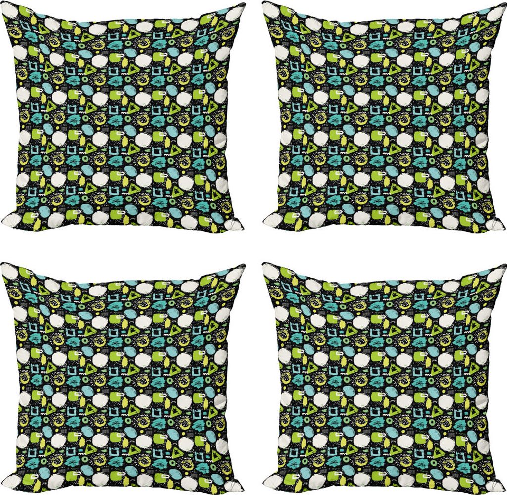 ABAKUHAUS Grunge Kissenbezug Set (4 Stück), Flüchtige geometrische Kunst, Moderner Doppelseitiger Digitaldruck, 40 cm x 40 cm, Mehrfarbig