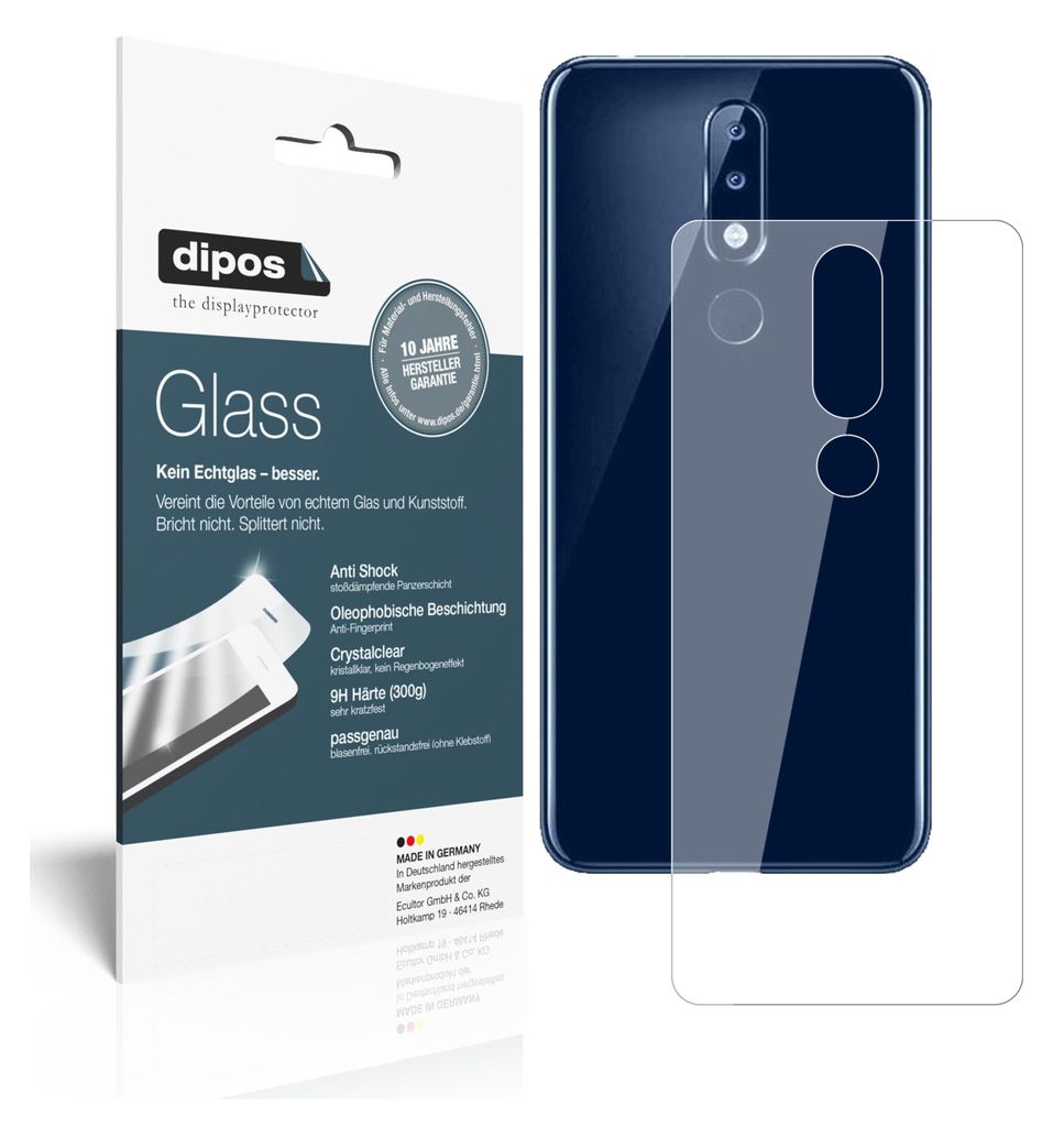 2x Schutzfolie für Nokia 5.1 Plus Rückseite - Anti-Shock 9H Folie dipos Glass