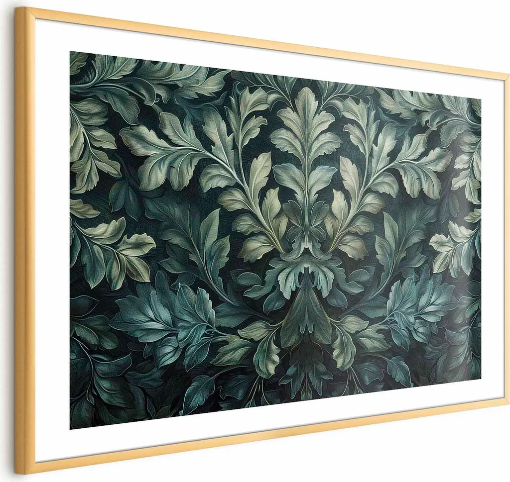 Poster foglie vittoriane 90x60 cm con cornice dorata con margine