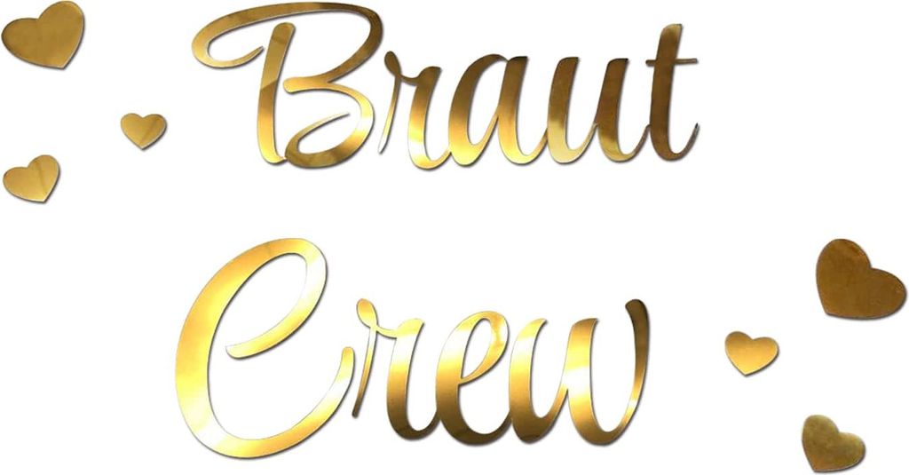 Oblique Unique Bügelbild Braut Crew + Herzen für JGA Junggesellinnenabschied Hochzeit - gold