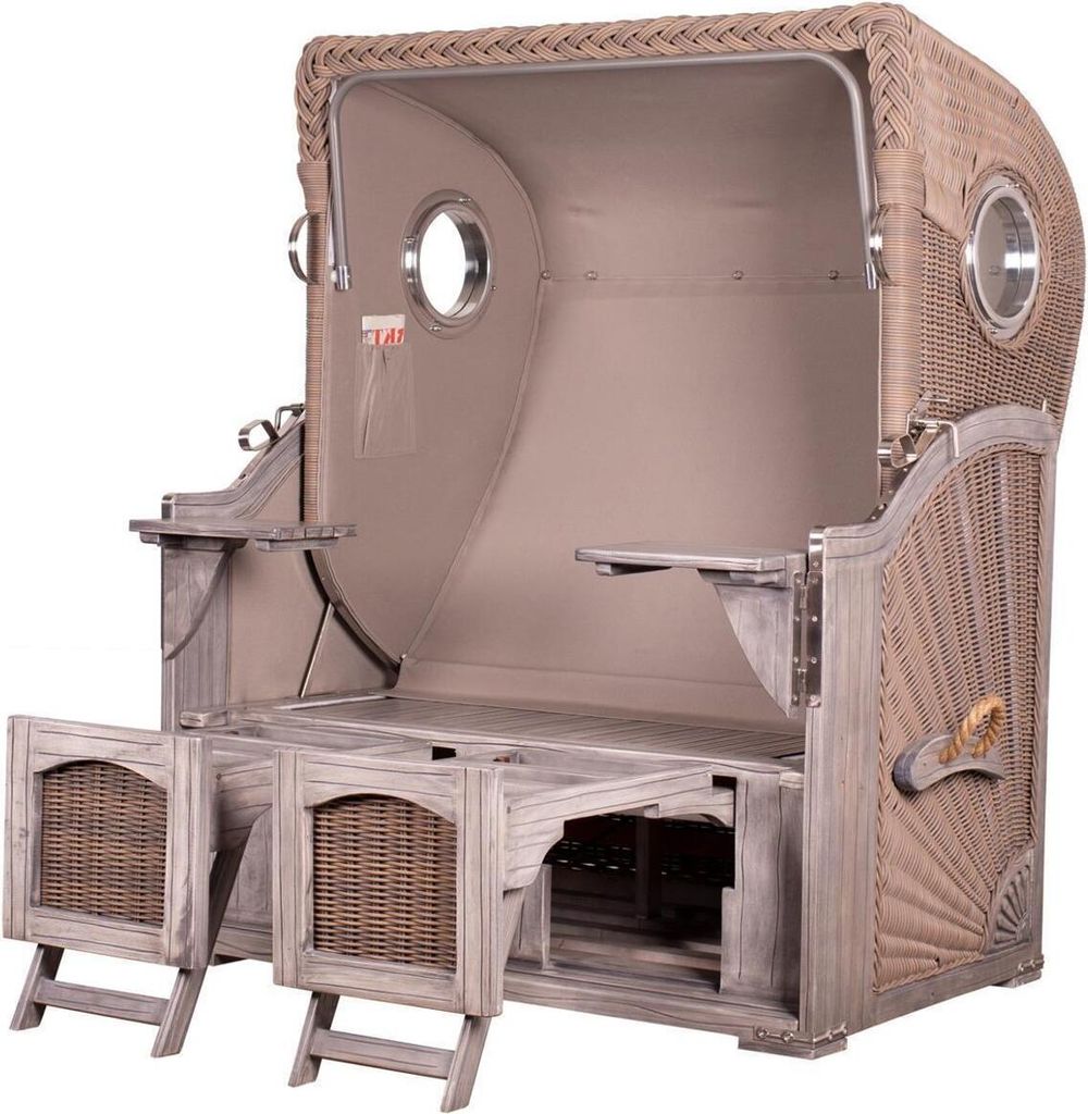Strandkorb-Set - bene living - Ammersee Mahagoni - PE koboo grey - Modell 582 - inkl. Liftersystem