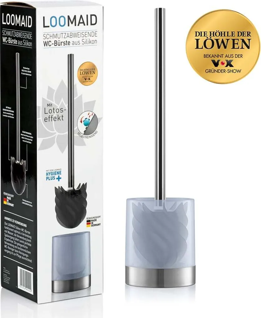 LOOMAID Scopino WC Autopulente Silicone Nero - Set 38cm Acciaio Inox