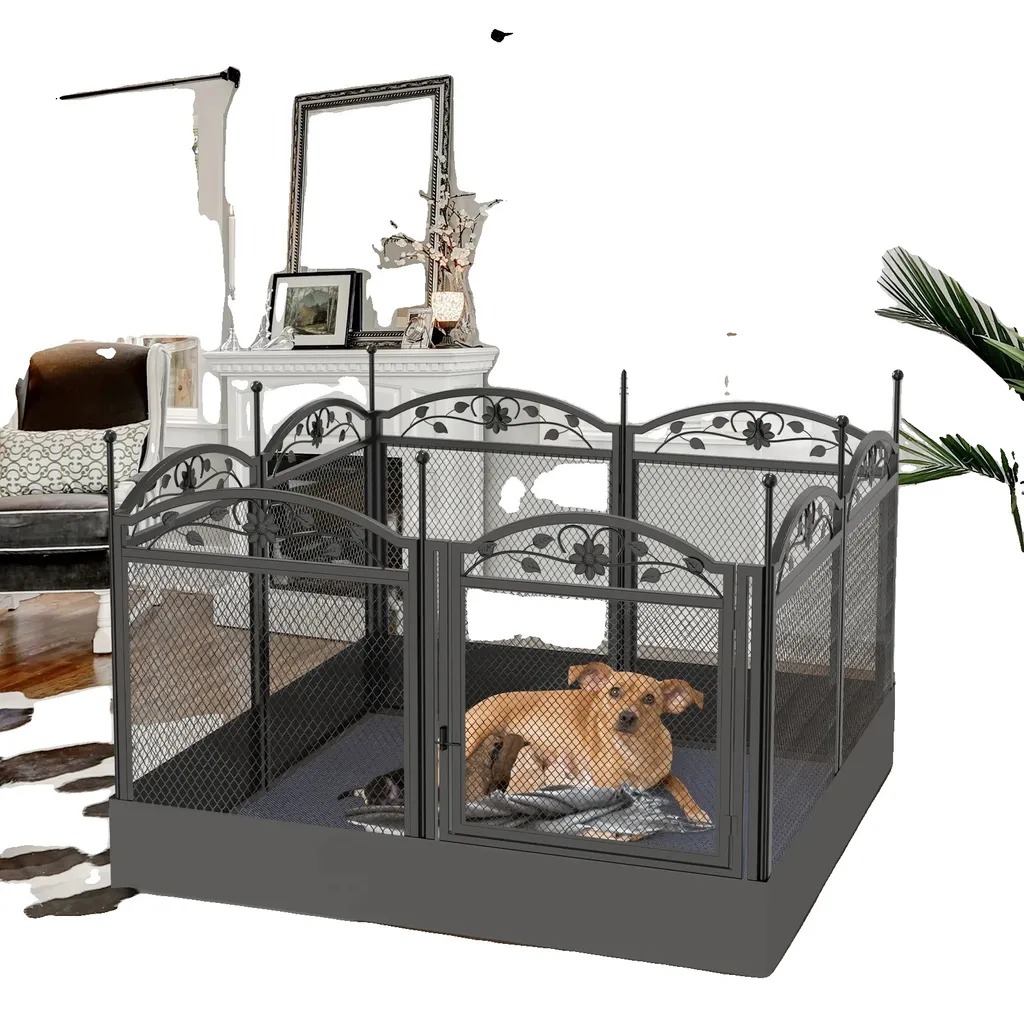 Clôture pour chien extérieur et intérieur avec support gamelle pratique