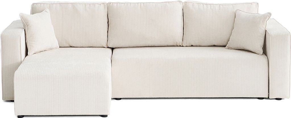 Best Möbel Topaze - 4-Sitzer Ecksofa beidseitig montierbar - Schlaffunktion und Bettkasten - aus Cordstoff flach , Ungebleichte