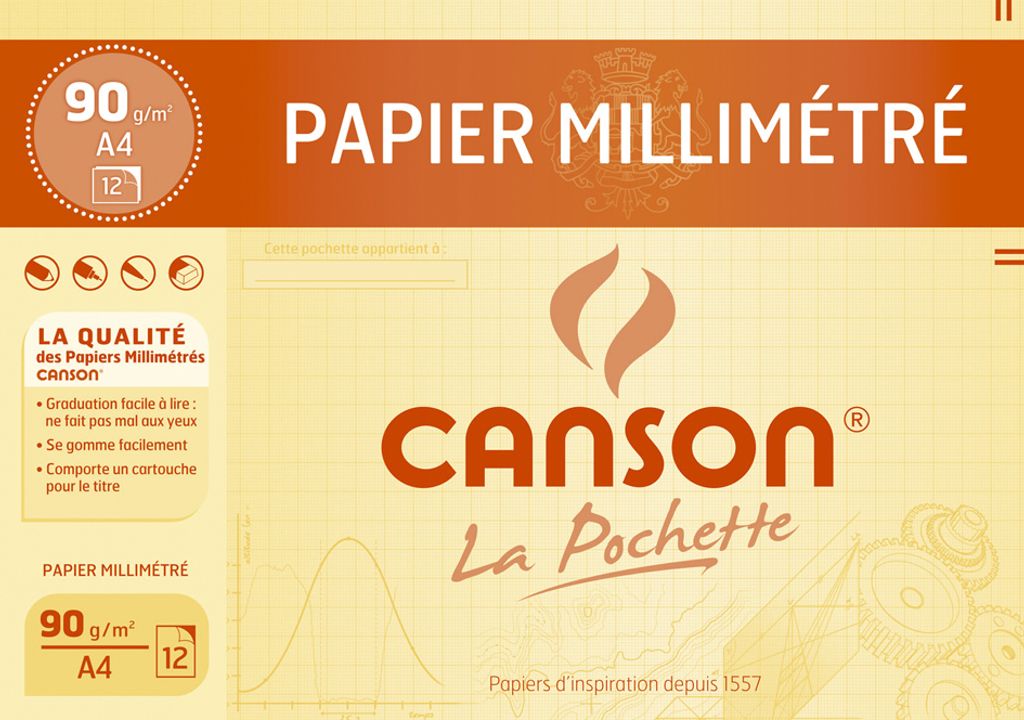 CANSON Millimeterpapier DIN A4 90 g/qm Farbe: dunkelbraun 12 Blatt