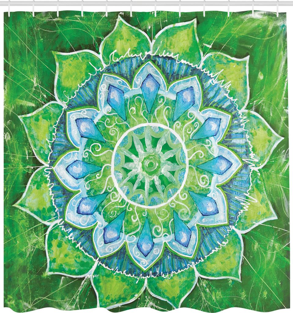 ABAKUHAUS Mandala Duschvorhang, Grand Mandala Mit Blatt Formen Symbol Der Natur Und Zen Thema Green Boho Style Druck, Stoffliches Gewebe Badezimmer...