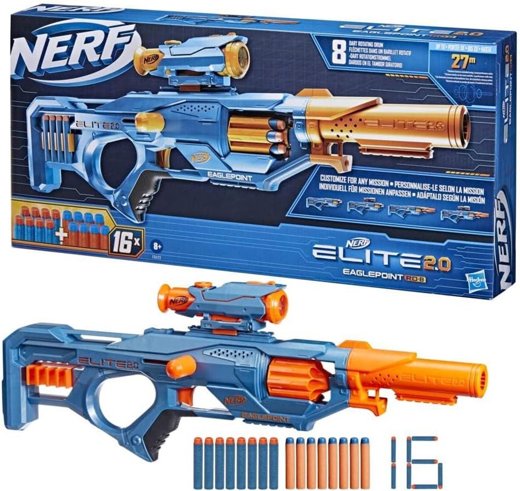 Nerf Elite 2.0 Eaglepoint RD-8 Blaster, 8-Dart Trommel, Produktbild 