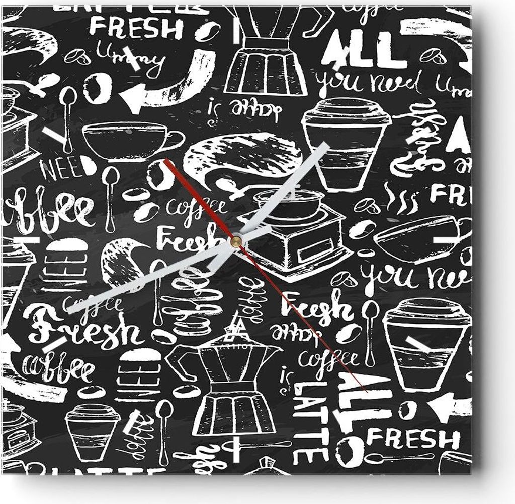 Wanduhr - Quadrat - Glasuhr - Graffiti modern - 30x30cm - Schleichendes Uhrwerk - Lautlos - zum Aufhängen bereit - Dekoration Modern - Wanddekorat...