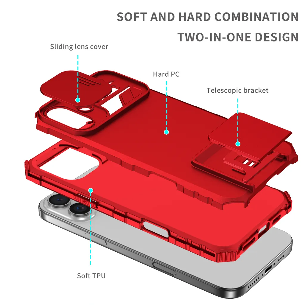 Cover iPhone 16 Doppia Protezione Rossa con Slide Camera Cover - 3