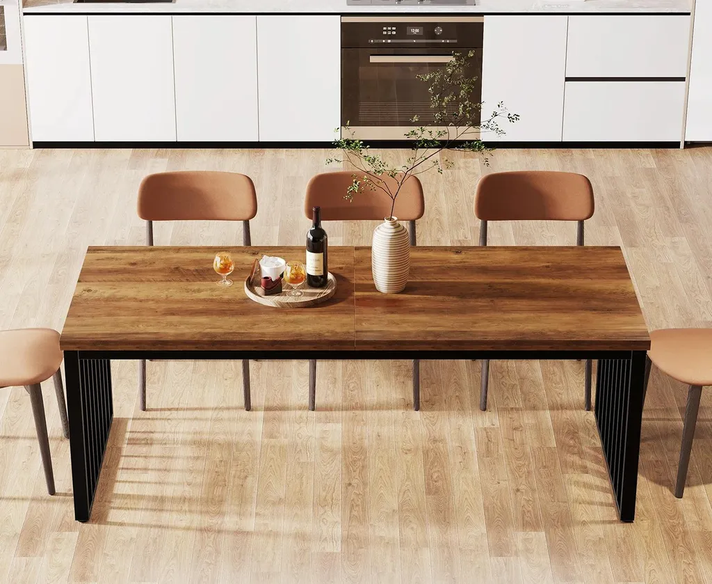 Table industrielle stable et robuste 180 cm bois chocolat noir - 8