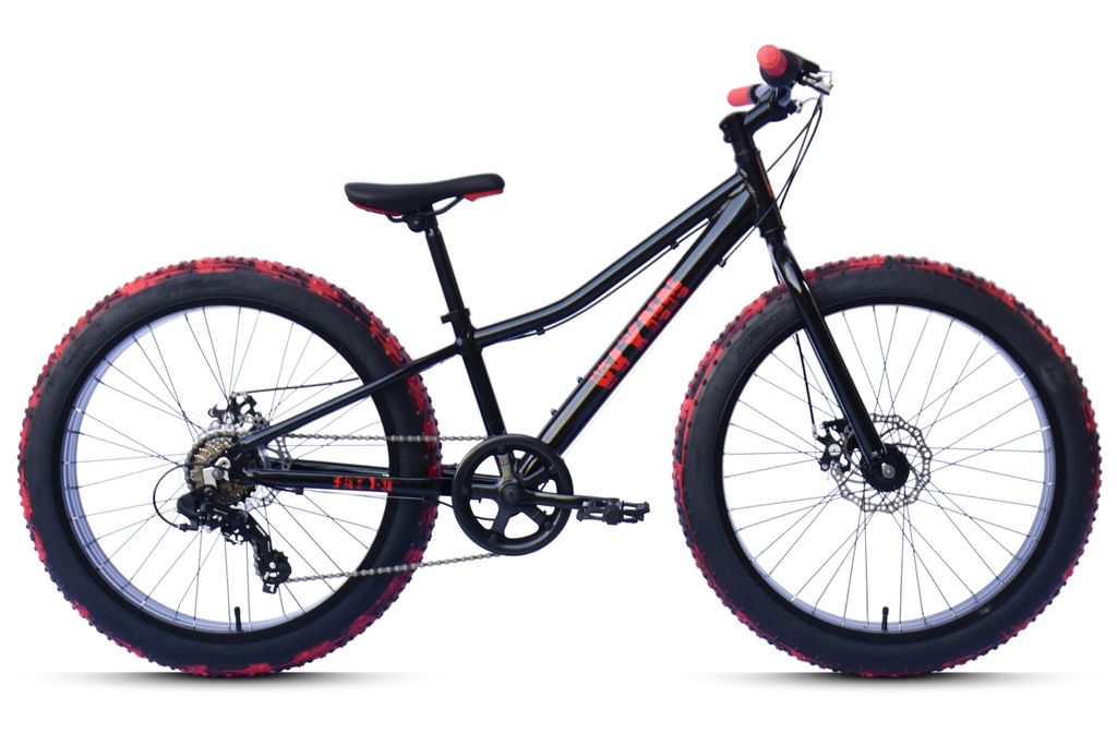 WYNN Fatbike 24 Zoll FAT1.0 schwarz-rot Rahmenhöhe 30 cm Kinder 7 Gänge mech. Scheibenbremse