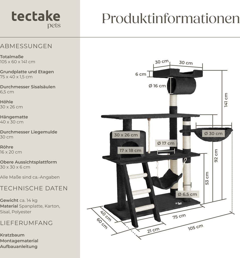 Kratzbaum Marcel 141 cm inklusive Treppe, Spielkordel und Produktbild 5