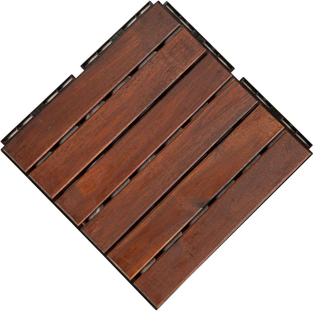 Powertec Garden Massivholz-Klickfliese-/Terrassen fliesen, Outdoor Gartenplatten Klickfliesen-/Wetterfester Bodenbelag für Balkon parallele Optik