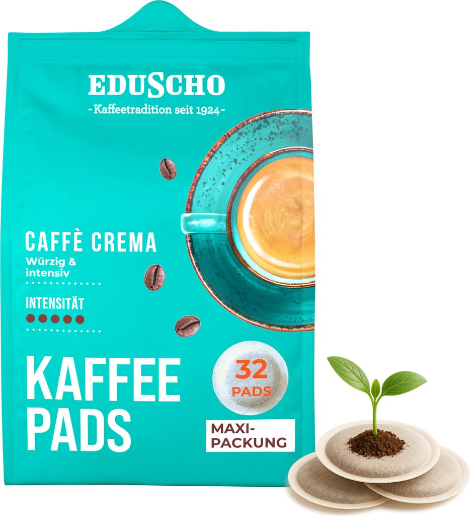 Eduscho Kaffeepads Caffè Crema, 32 Pads, 1er-Pack, würzig, intensiv, für alle Pad Maschinen, industriell kompostierbar