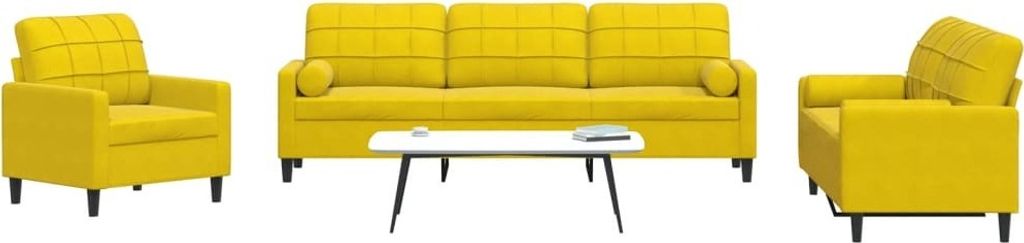 Maison Exclusive - 3-tlg. Sofagarnitur mit Kissen und Nackenrollen Gelb Samt