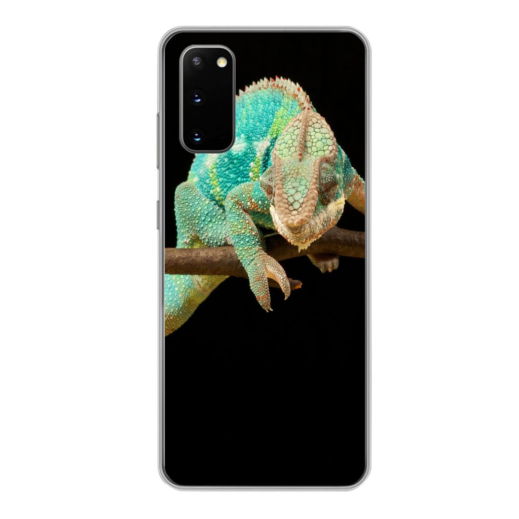 MuchoWow Handyhülle Schutzhülle Hülle für Samsung Galaxy S20 Chamäleon - Zweig - Pastell Silikon Softcase Handy Hülle - Bild
