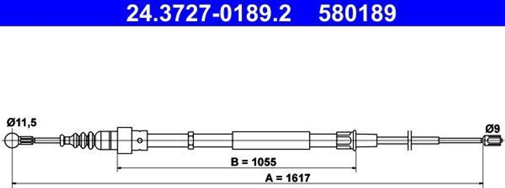 ATE 24.3727-0189.2 Seilzug, Handbremse OE 8N0609721F kompatibel mit TT