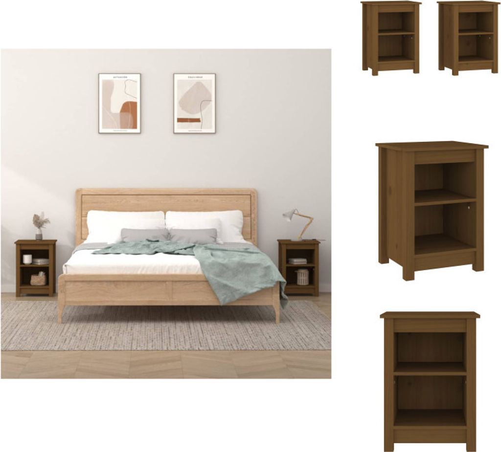 vidaXL Nachttische 2 Stk. Honigbraun 40x35x55 cm Massivholz Kiefer - Nachttische