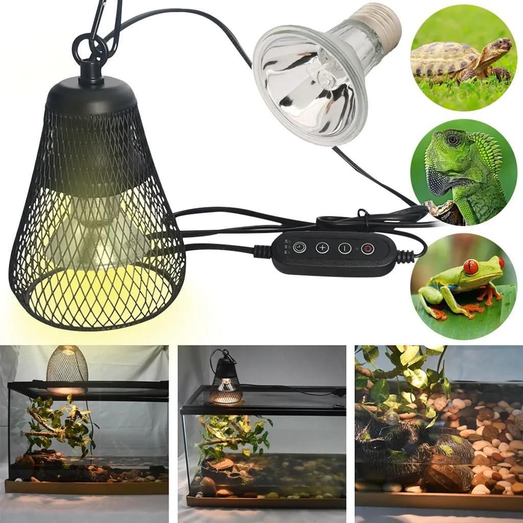 Wärmelampe, Reptilien-Terrarium-Licht, 50 W, E27-Heizbirnenfassung, UVA-UVB-Wärmelampe mit Lampenschirm, Timer für Eidechsen und Schlangen