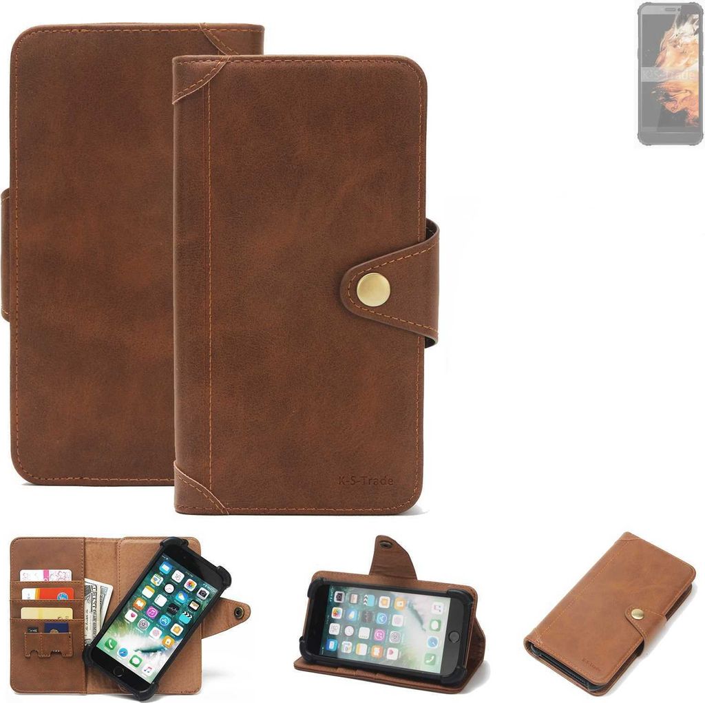 K-S-Trade Handyhülle kompatibel mit AGM H3 Schutz Hülle Walletcase Bookstyle Tasche Case Handytasche Wallet Flipcase Cover PolyurethanBraun (1x)