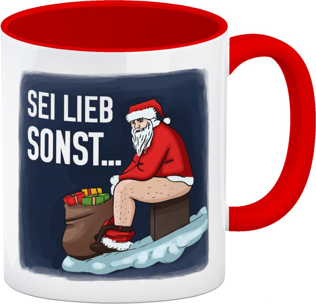 Sei lieb sonst... frecher Weihnachtsmann Kaffeebecher Rot