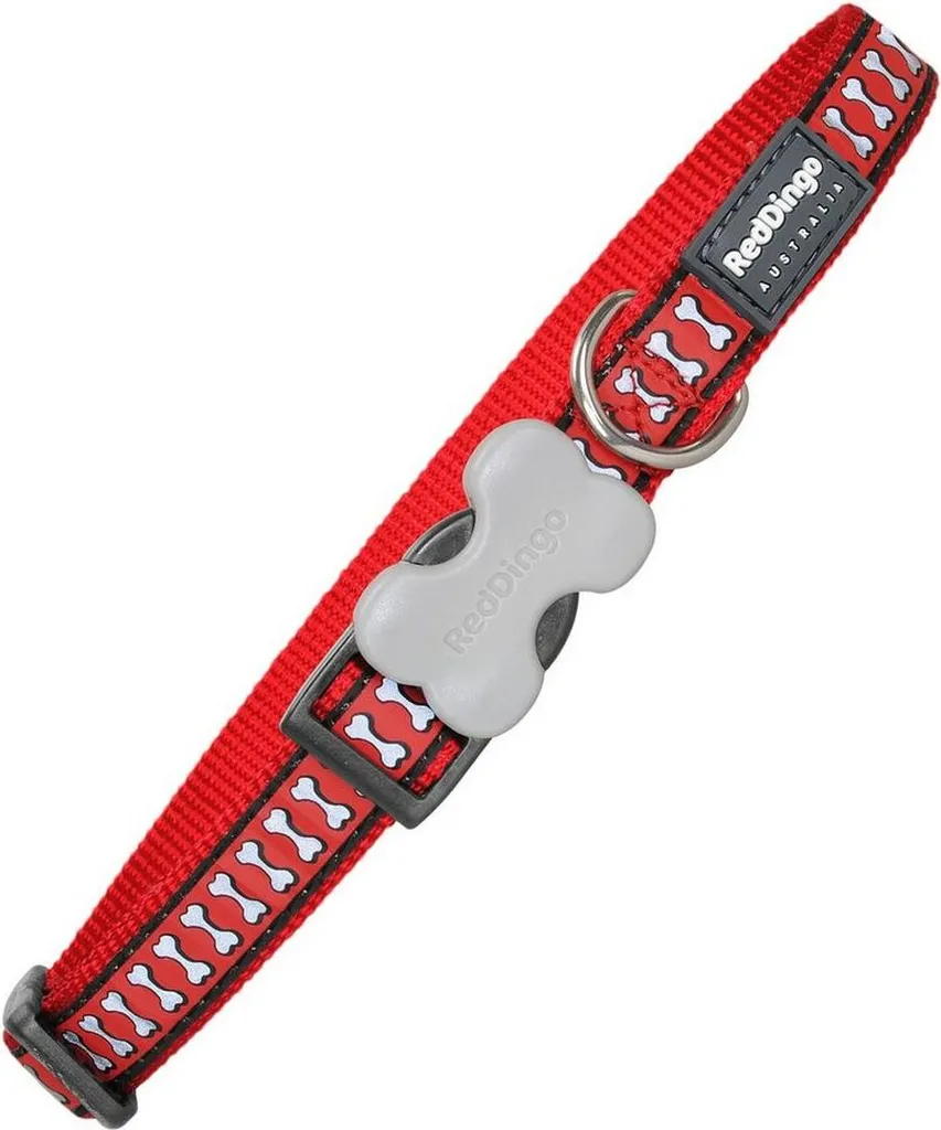 Collare Riflettente Red Dingo Bone Red | Stile e Sicurezza per Piccoli Cani
