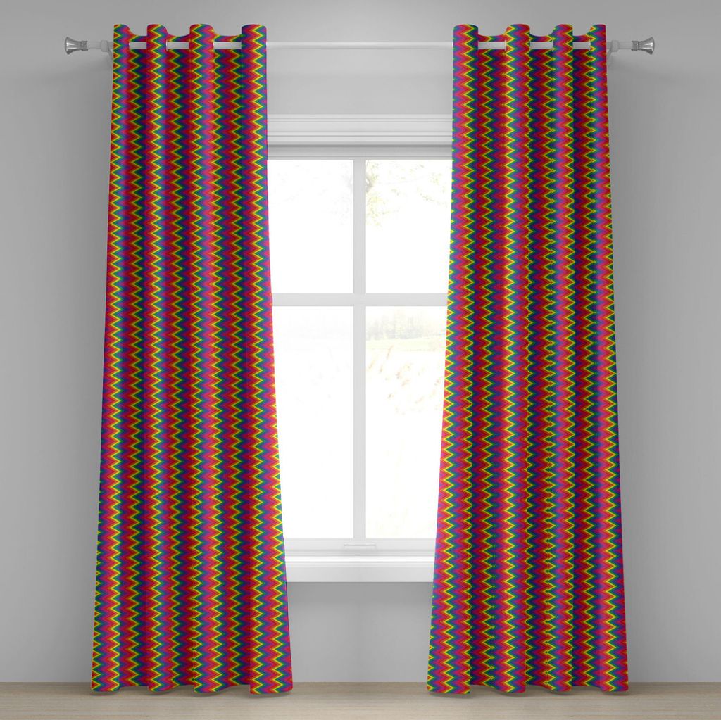 ABAKUHAUS toll Ösenvorhang, Regenbogen vertikales Zick Zack Muster geometrische gestreifte Farben, Dekorative 2-Panel-Fenstervorhänge, 280 cm x 1...