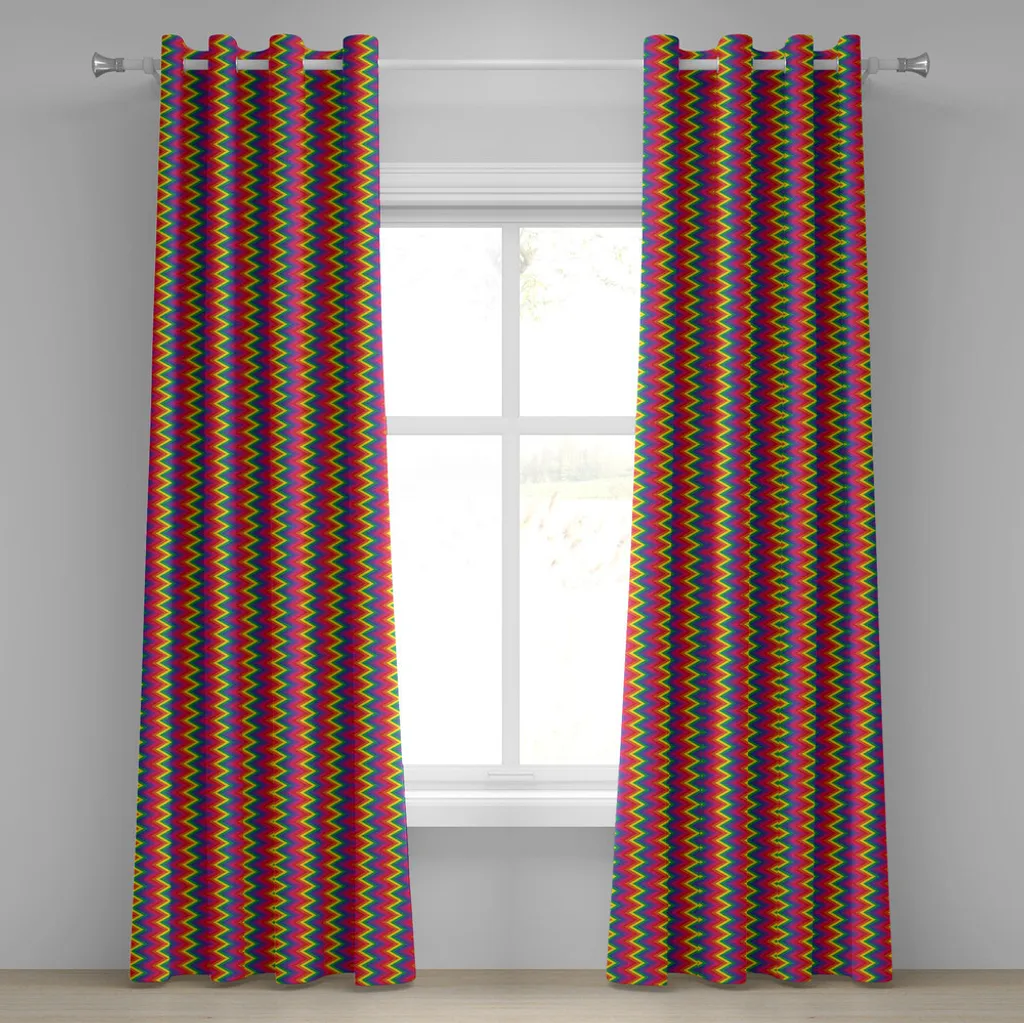 Rideau à Motifs Zigzag Verticaux Multicolores - Set de 2 Panneaux 245cm
