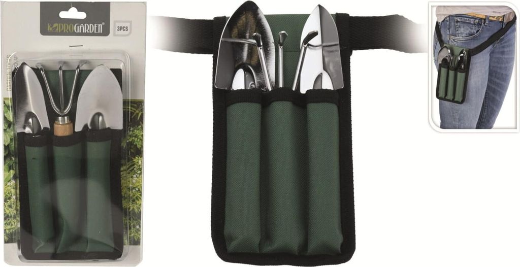 ProGarden Gartenwerkzeuge BALKONWERKZEUGE 2x Schaufel Harke klein 3ER SET für Gartenarbeiten + Gürtel
