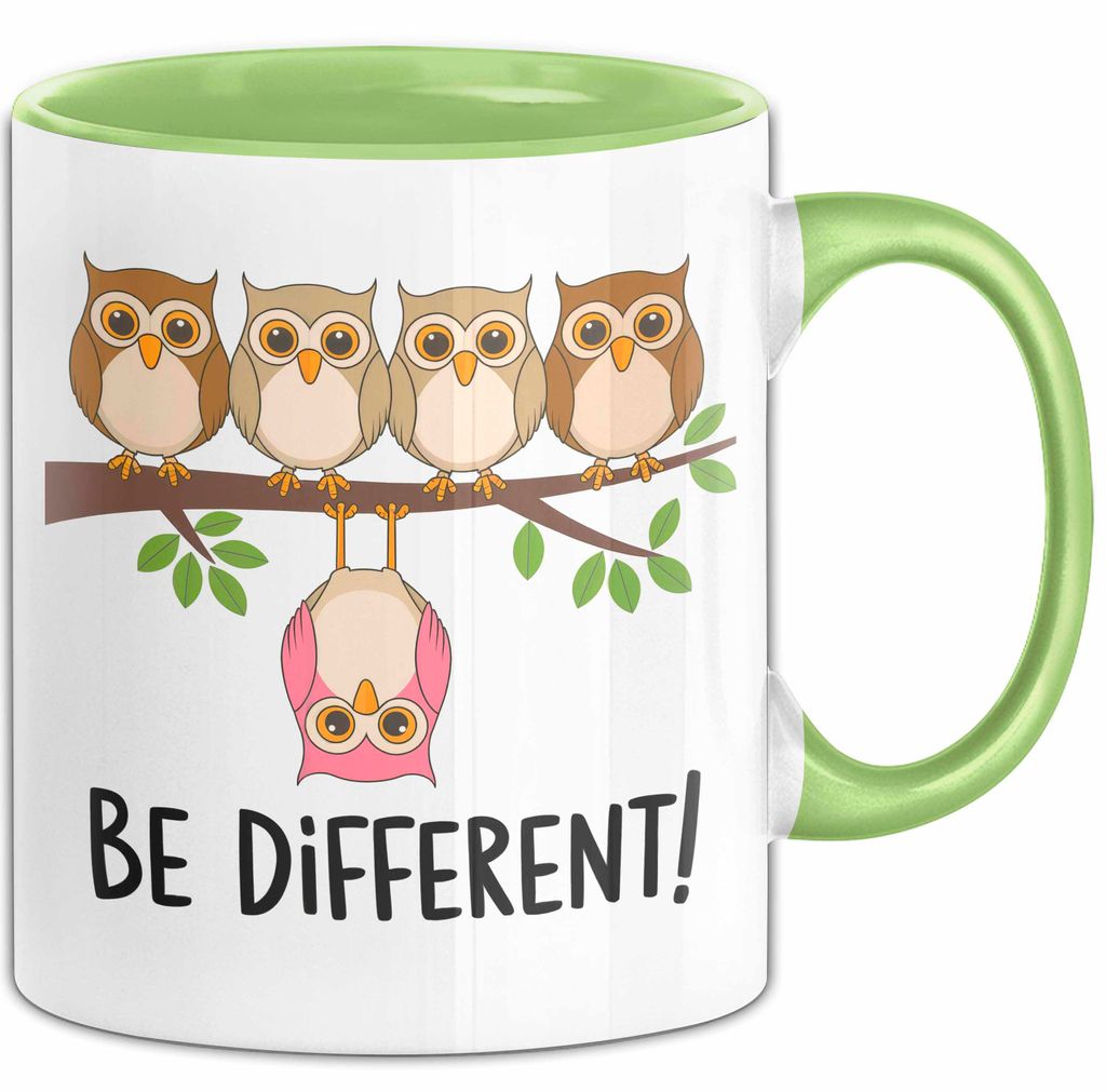 Eule Tierliebhaber Tasse Geschenk Lustige Geschenkidee Spruch Sei Anders (Grün)