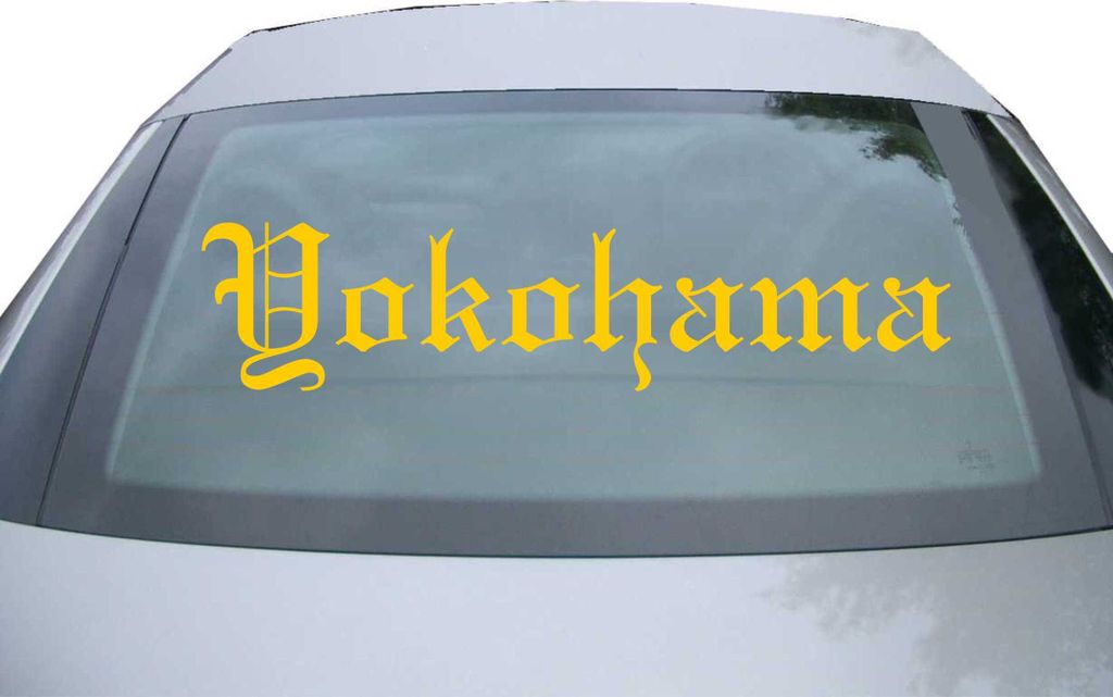 Indigos UG - Aufkleber Heckscheibe & Motorklappe DE6901 - gold - 600x135 mm - Yokohama - Auto Scheiben Fenster Heckklappe Tuning Racing JDM - Die cut