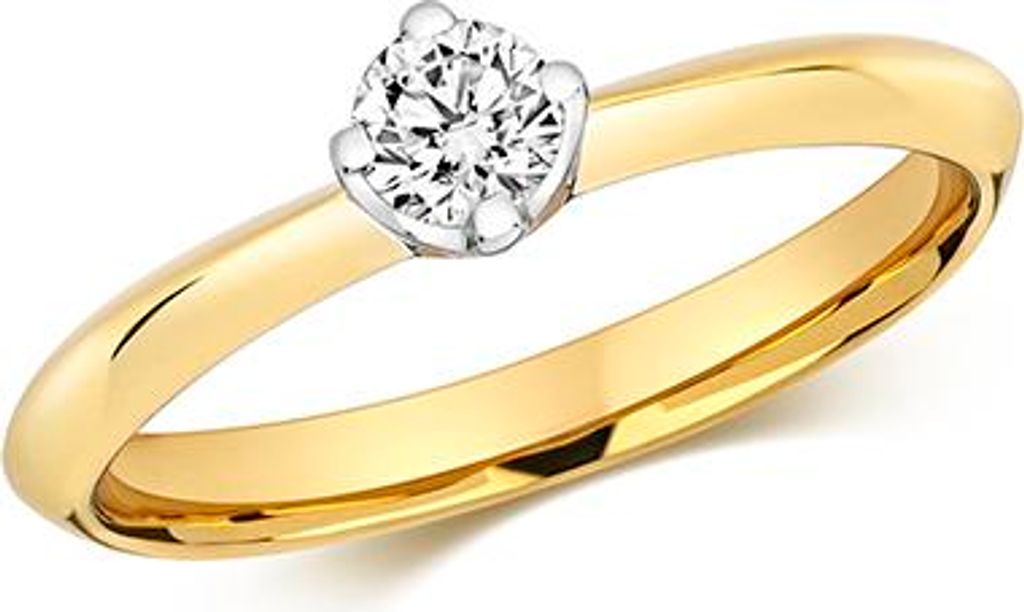 Funkelndes Feuer 18 Karat (750) Gold Solitär Verlobung Diamant Damenring Brillant-Schliff 0.25 Karat GH - SI2, 51 (16.2); TRS3221518KYRSL
