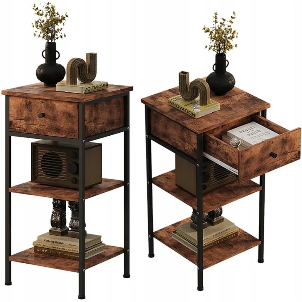 Armoire de Chevet Vintage Marron Industriel avec Rangement Loft Chic