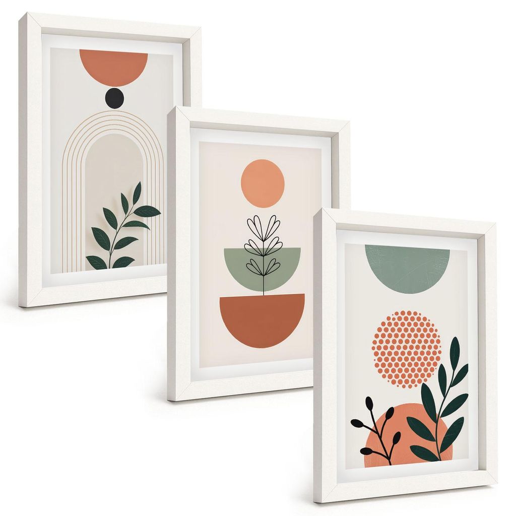 Bilder Set 3-teilig im weißen Rahmen – Wandbilder 3 Stück – gerahmte Poster für Wohnzimmer, Schlafzimmer und Flur – 20x30 cm – Moderne P...