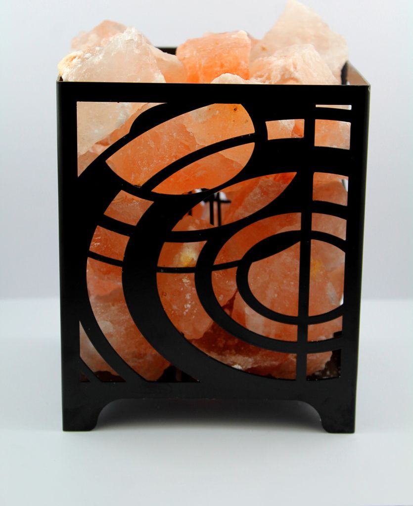 Orangefarbene Salzlampe Salz Rohsteine Metallkorb UNIKAT