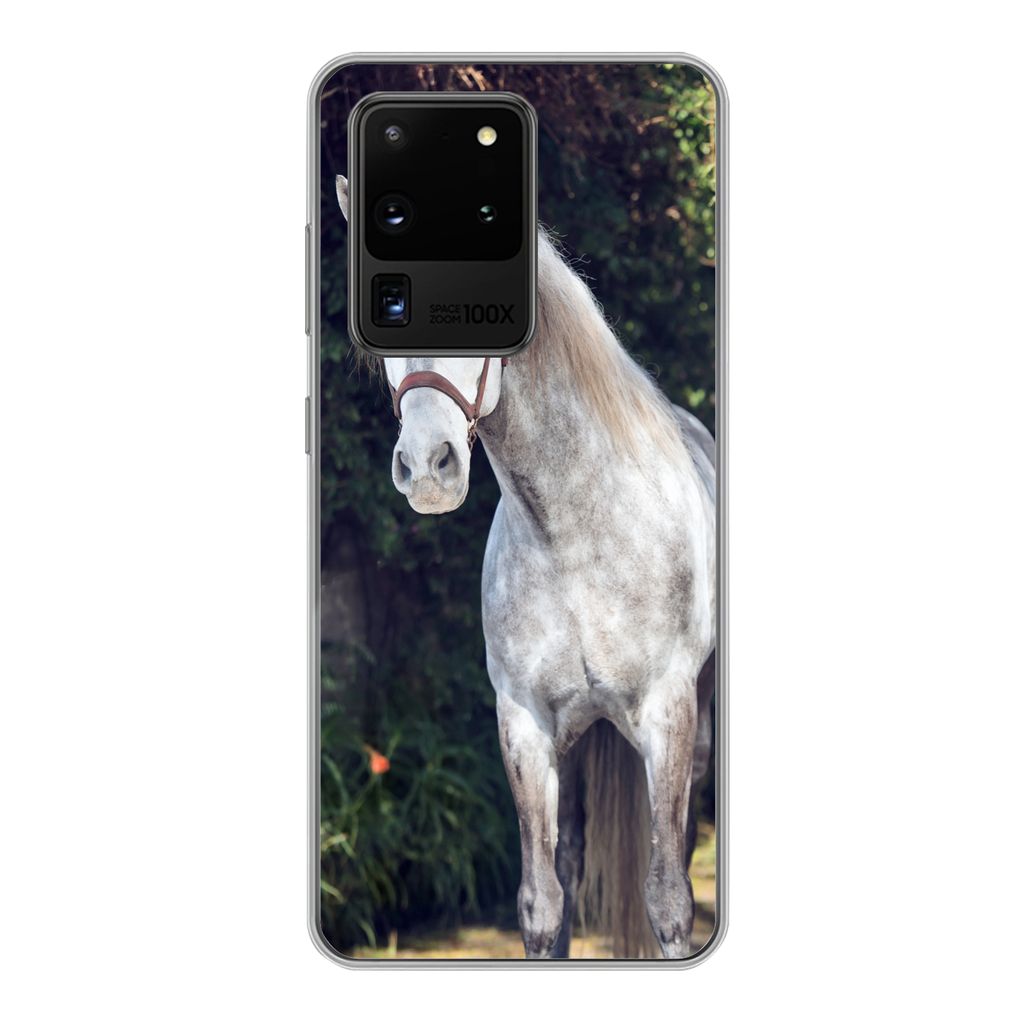 MuchoWow Handyhülle Schutzhülle Hülle für Samsung Galaxy S20 Ultra Pferd - Halfter - Natur Silikon Softcase Handy Hülle - Karteninhaber
