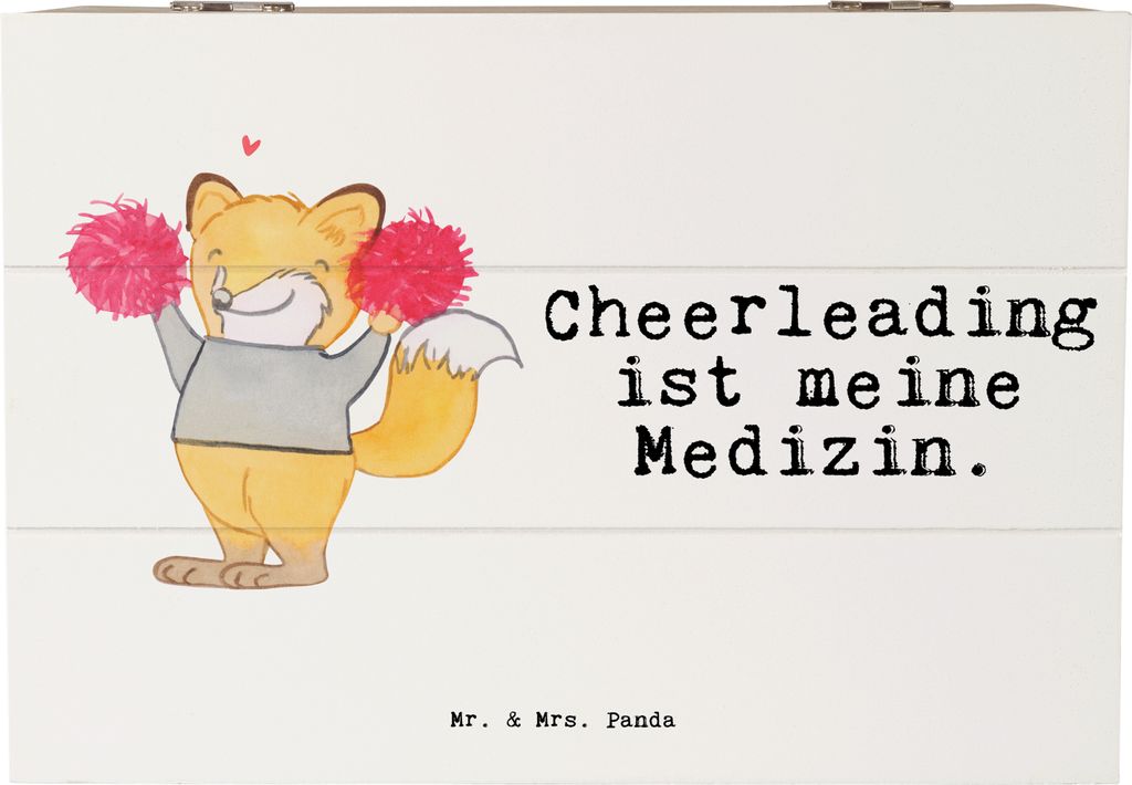 Mr. & Mrs. Panda Holzkiste Fuchs Cheerleader 22 x 15 cm - Weiß - Geschenk, Box, Kiste, Turn Club, Cheerleading, holzschatulle, geschenkkiste, mit ...
