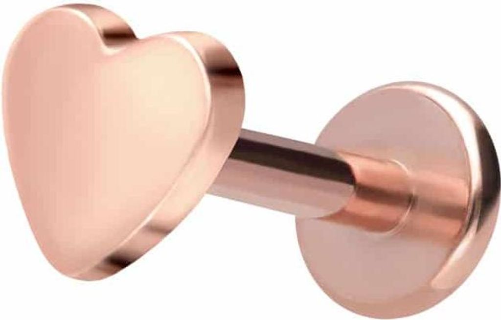 Ohrpiercing, Nasenpiercing Titan Labret mit Innengewinde HERZ RoséGold Stablänge: 6mm | Stabstärke: 1,6mm