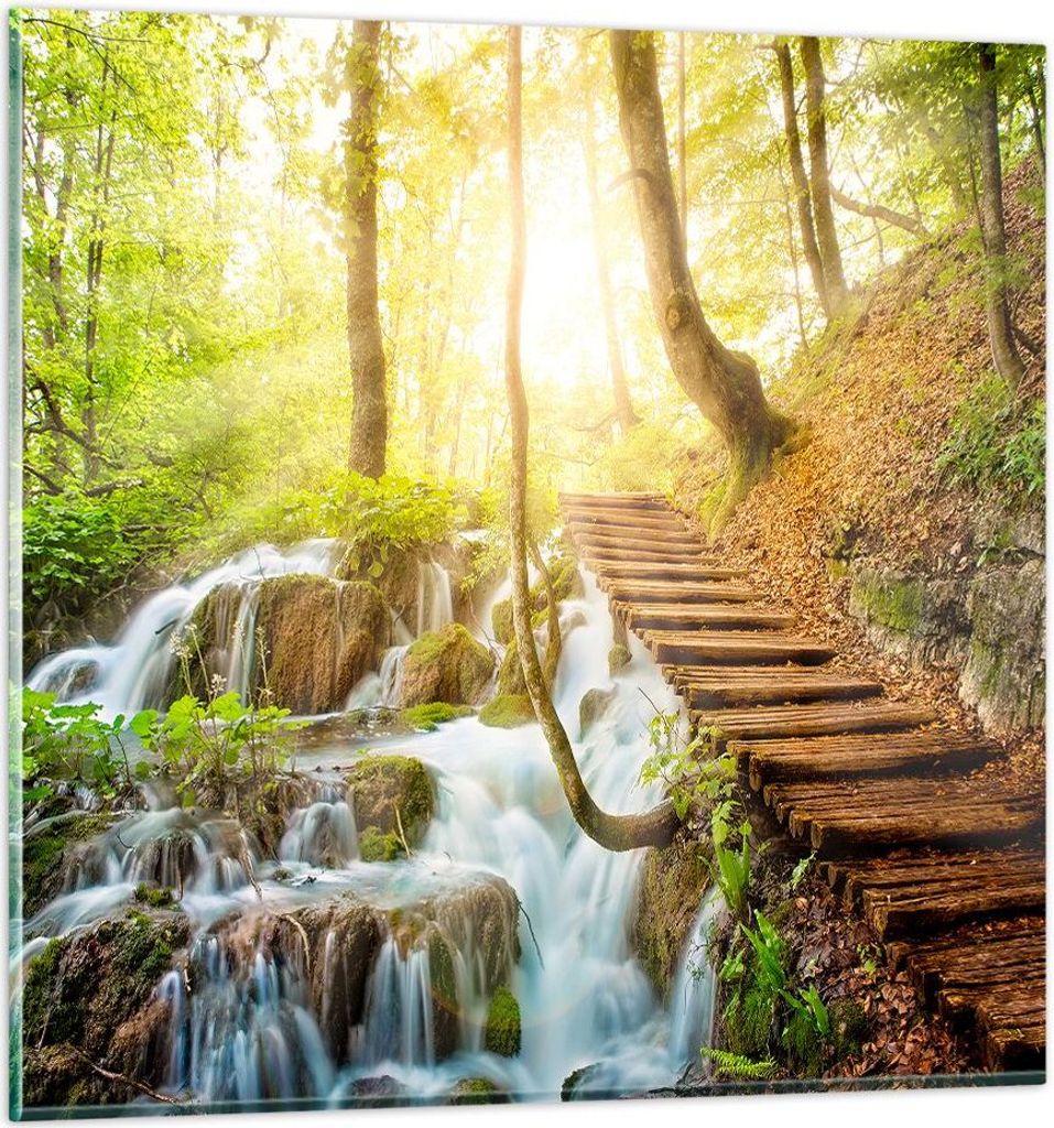 Bilder auf glas - Park Wasserfall Wasser - 50x50cm - Glasbilder - Wandbilder - Kunstdruck - zum Aufhängen bereit - Wanddekoration aus Glas - Glas ...