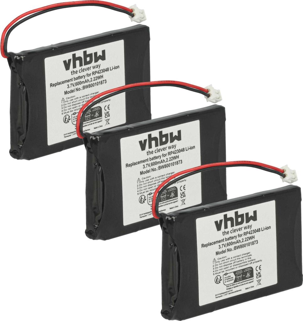 vhbw 3x Akku Ersatz für LZ423048, HI-D6 BT für schnurlos Festnetz Telefon (600 mAh, 3,7 V, Li-Ion)