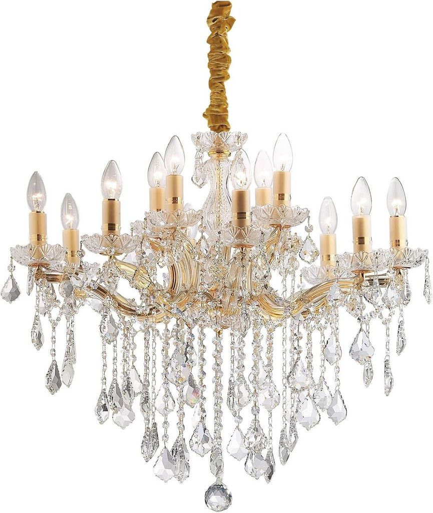 Florian Klassischer Kronleuchter Metall-Kristall Gold 12 Lichter E14