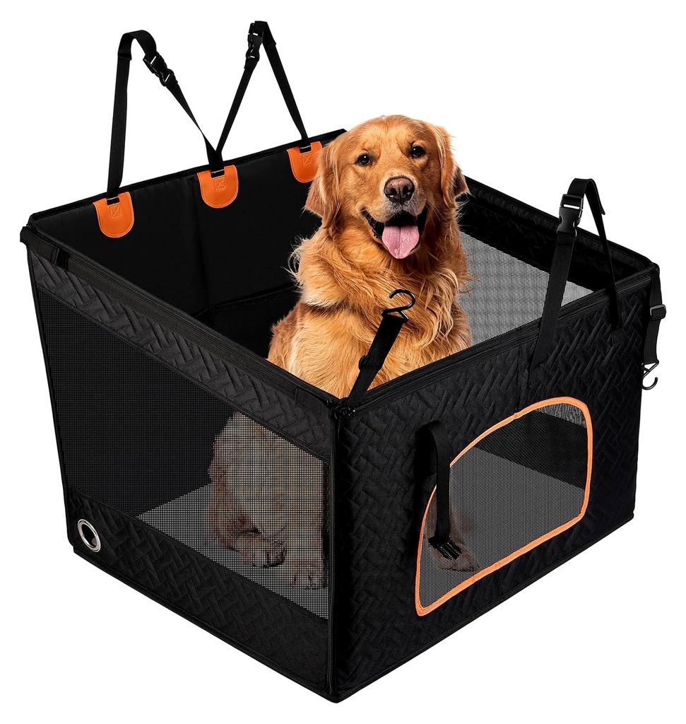Hundeautositz für mittelgroße bis große Hunde mit wasserfester Rücksitzabdeckung und 3 Mesh-Fenstern, zusammenklappbar für Autos/SUVs/Lastwagen