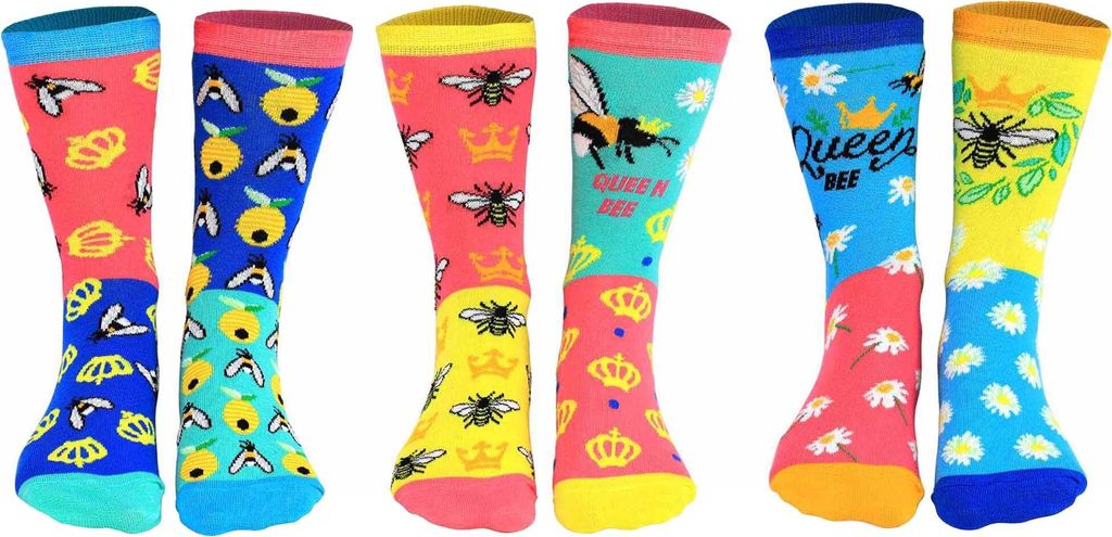 United Oddsocks Damen Socken, 6 Socken Pack - Strumpf, Mottomotive Bee Yourself! 37-42
