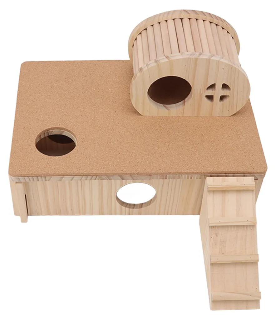 Maison en bois pour hamsters et cabane rongeur avec plateforme de jeu - 2