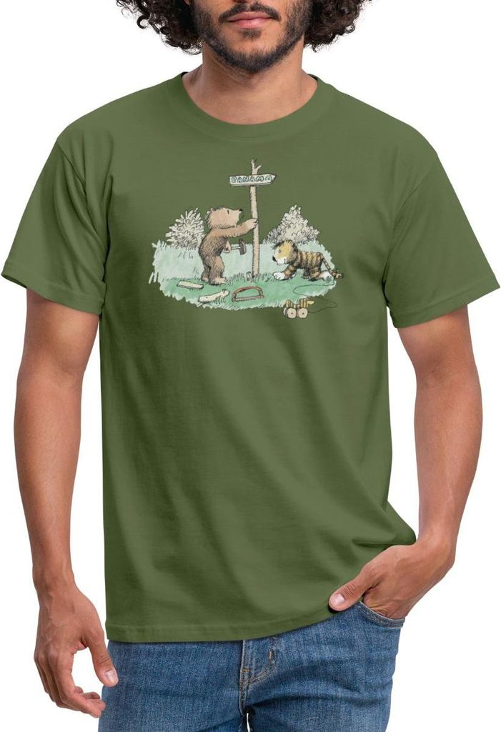 Spreadshirt Janosch Tiger und Bär Panama Schild Männer T-Shirt, L, Militärgrün